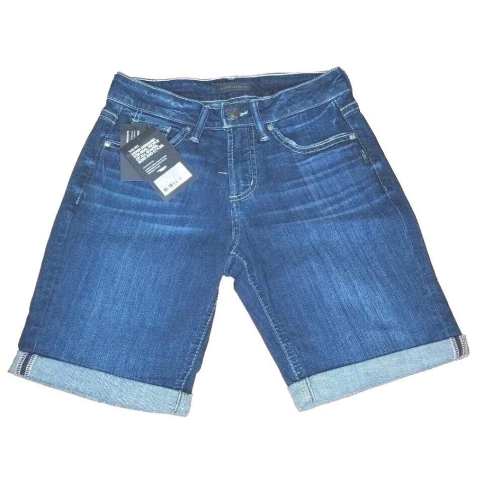 Silver Jeans Woman 24 Bermuda Shorts Suki Curvy Fit Blue Denim 26/10" New